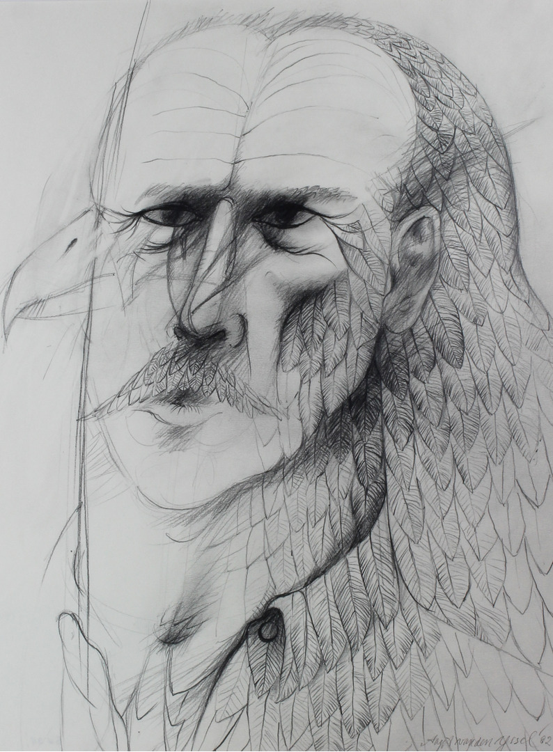 'Allemaal Mensen' Aart van den IJssel, Vogelman, Potlood papier, 1982